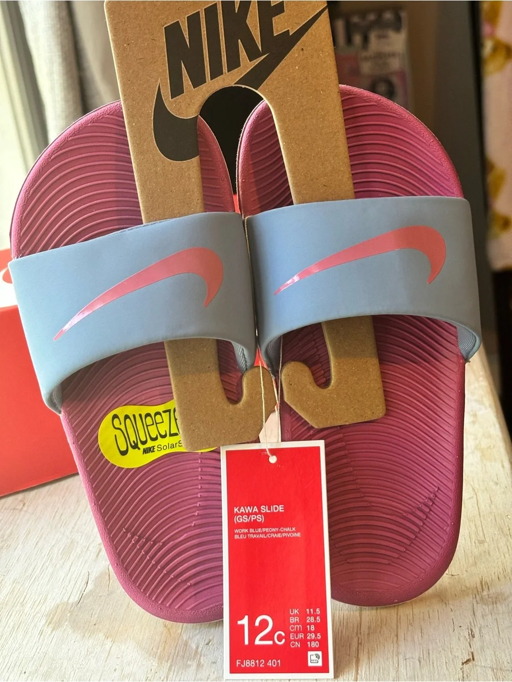 Nike Kids Kawa Slide in Pink Footbed with Light Blue Strap - I have 2 pair